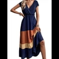 thumbnail image 1 of Vestido de Fiesta para Mujer, con Bloques de Color, Cintura Alta, Corta, Cuello en V, Informal, Fruncido y Bajo con Volantes Estilo 1 L, 1 of 8