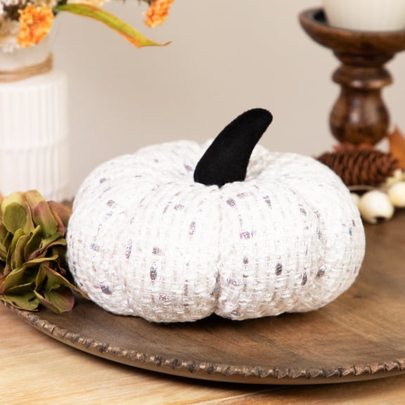 Northlight Windowpane Knitted Fall Harvest Pumpkin with Iridescent Thread - 7" - White