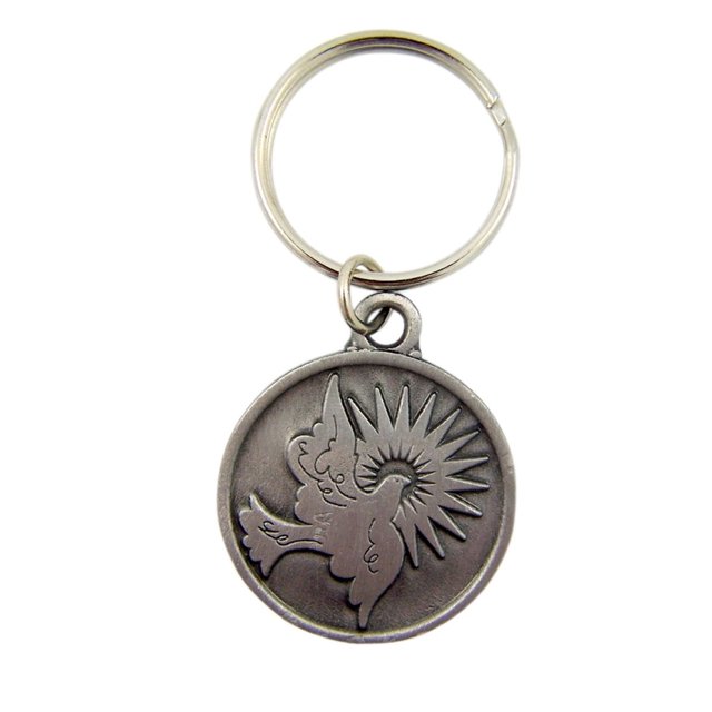 Fine Pewter Holy Dove Spirit Confirmation Key Chain, 1 1/2 Inch