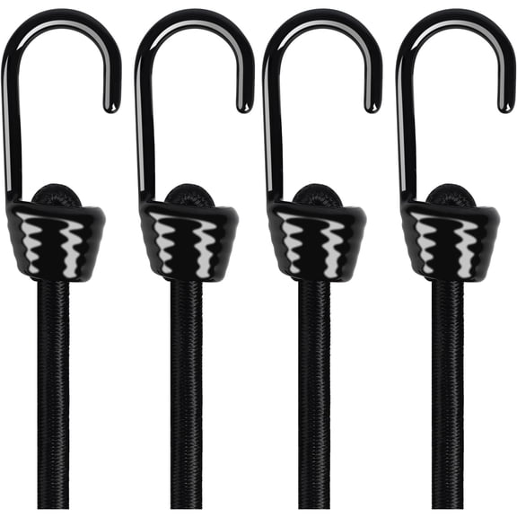MISSMILE 36 Inch Bungee Cords with Hooks Heavy Duty, 4 Pack Black Bungee Cord, 10Mm Thick Rubber Tie Down Straps, Uv Resistant, Marine Grade Coated Hooks for Truck, Trailer, Bike, Boat Cargo