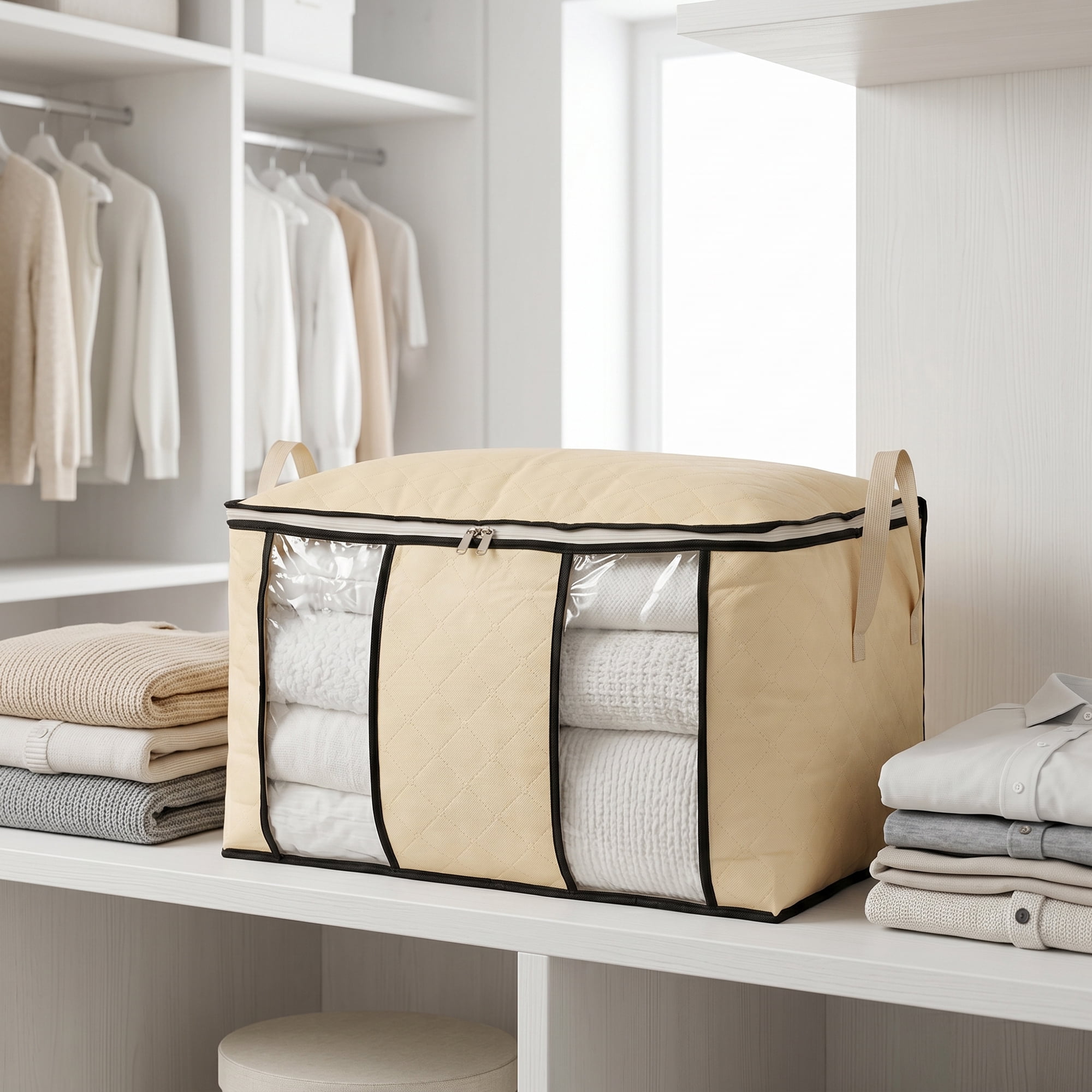 Unique Bargains Dustproof Moving Sack Side Handle Quilt Storage Bag Beige 23.6" x 15.7" x 13.8"