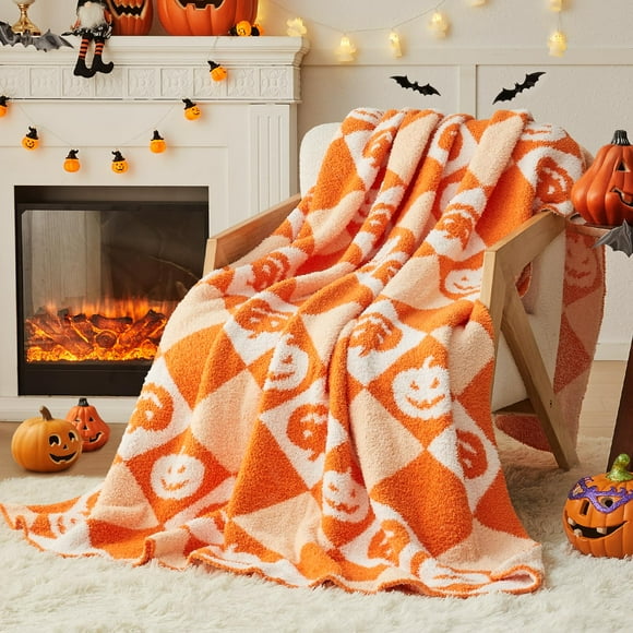 Manta CYMULA tejida para Halloween con forma de calabaza, 127 x 152 cm, suave