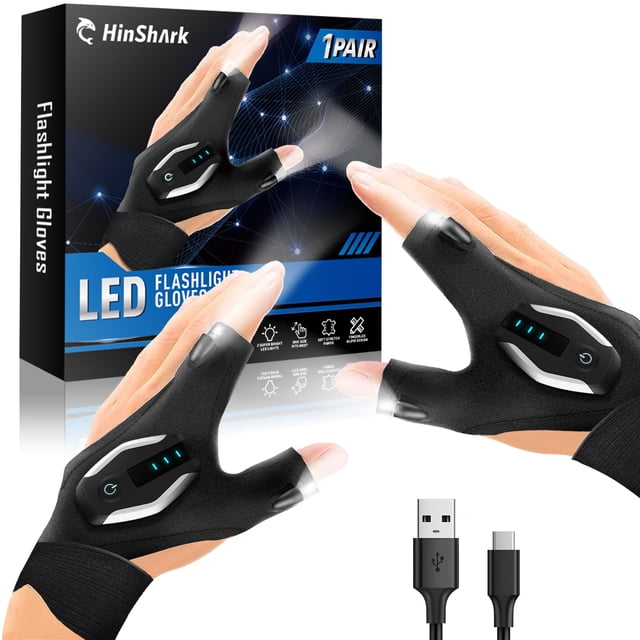 Guantes de linterna LED recargables para hombre Hinshark