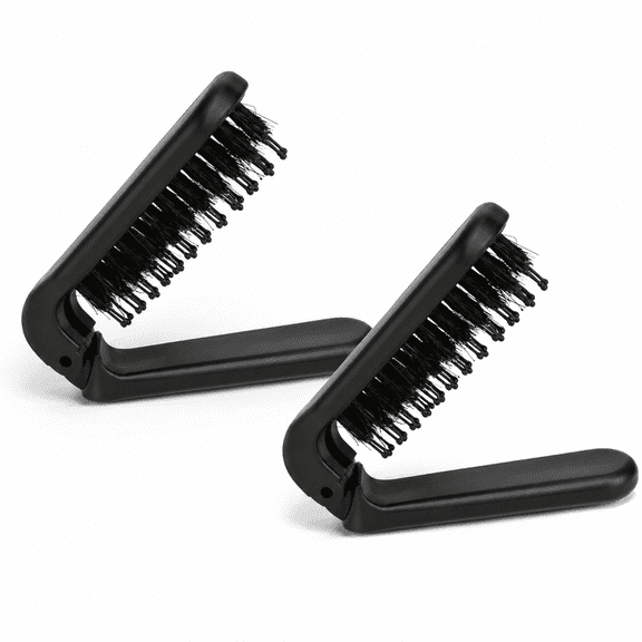 2-Pack Folding Hair Brush, Compact Travel Boar Bristle Hairbrush for Thin and Thick Hair, Portable Pocket Hairbrush for Men and Women, Wet or Dry Use, Restores Shine, Black