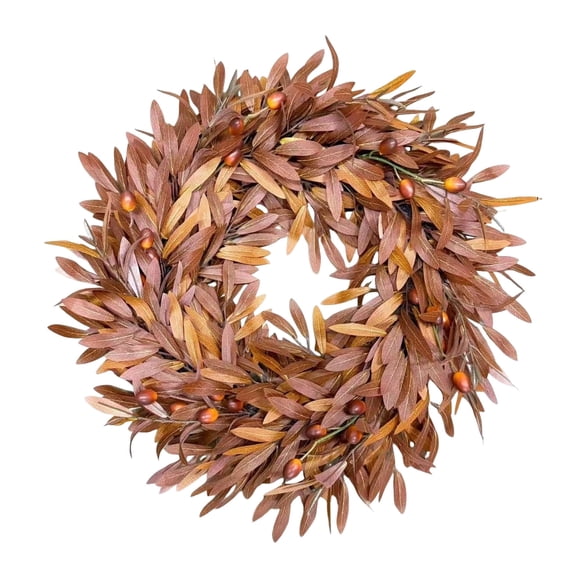 Aximioll Fall Pumpkin Olive Leaf Wreath 21.65In, Layered Greenery, Fall Wreath Decor for Front Door Wall Entryway Mantel