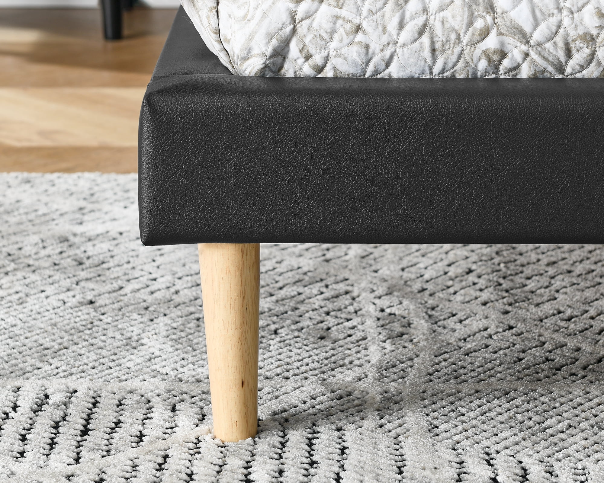 BRGMAUS QUEEN Size Faux Leather Platform Bed Frame - Waterproof & Easy Clean, Sturdy Solid Wood + 12 Slats + Center Support