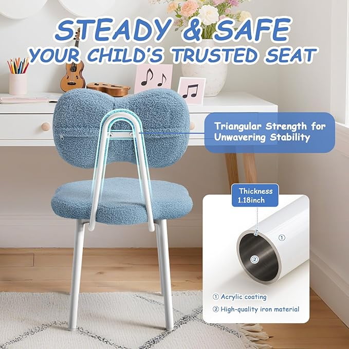 Teen  Desk Chair Girls Vanity Chair Kids Desk Teddy Fleece Student Task Study Bedroom Office Reading Seat for Girls(Blue)
