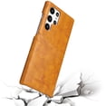 thumbnail image 5 of Nalacover Case for Samsung Galaxy S22 Ultra, Vintage Oil Wax Pattern PU Leather Back Card Slots Holder Cover Rugged PC Anti-Scratches Shockproof Protective Slim Fit Lightweight Case,Yellow, 5 of 5