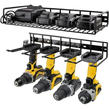 VQJTCVLY Power Tool Organizer Wall Mounted - Wall Mount Style for Power Drill Tool Holder Organizers and Storage Rack for Heavy Duty Tool Shelf Garage Organization with 4 Drill Holders