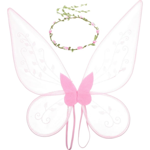 KAKOWELY 1 juego de alas de mariposa, diadema de flores, disfraz de alas de actuación, alas de hada para niñas