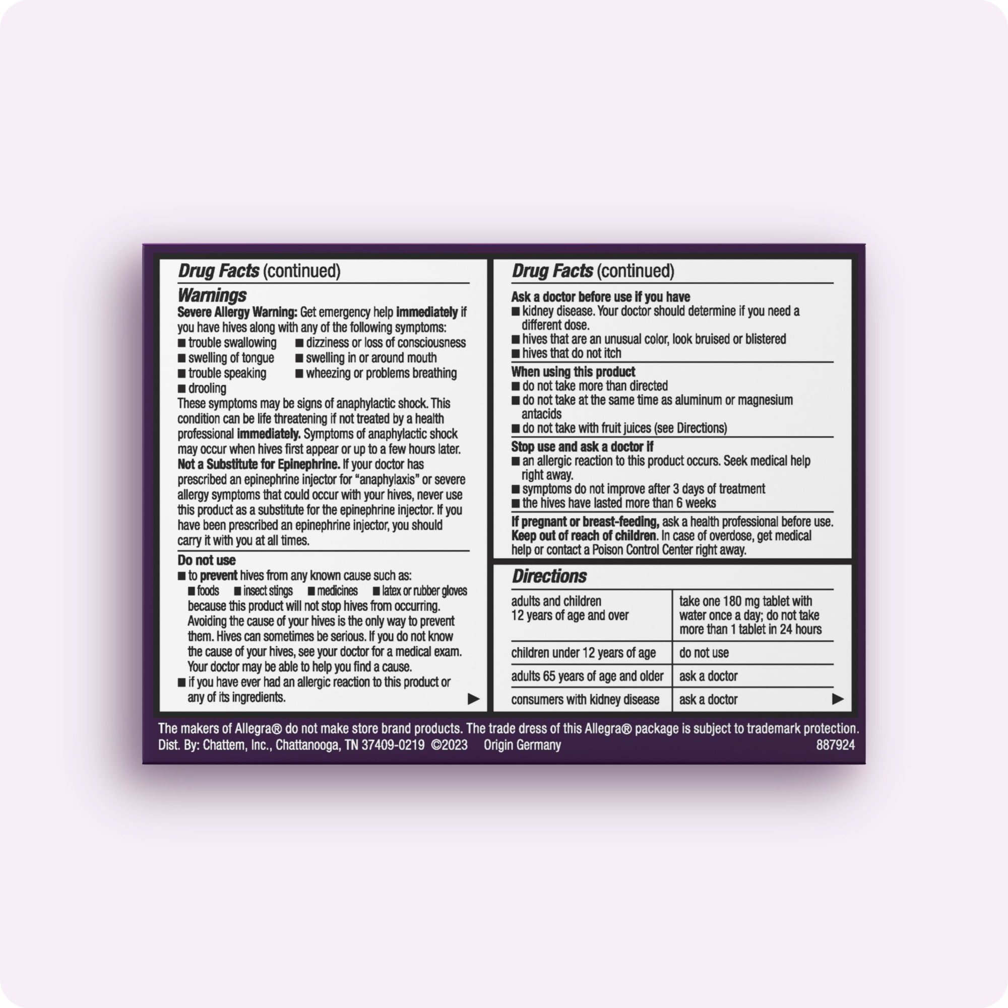 Allegra Hives Antihistamine 24-Hour Tablets, Non-Drowsy Hive Reduction and Hive Itch Relief, 180 mg Fexofenadine HCI, 30-Count