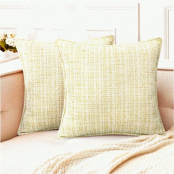Soft Chenille Beige Square Pillow Covers - Set of 2 Decorative Throw Pillow Covers 18x18 for Sofa Couch Bed - Textured Stitched Edge Design