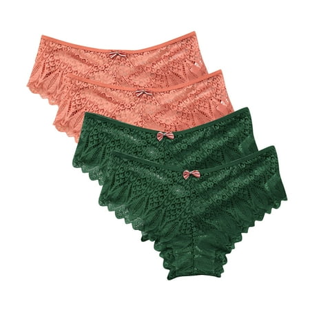 uublik Value 4-Pack  Thong Panty for Women Comfortable Seamless Lightweight Soft Lace High Waist Panties