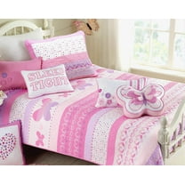 Cozy Line Cami Butterfly Knit Print Pink Purple Cotton Quilt Bedding Set, 3 Piece Queen