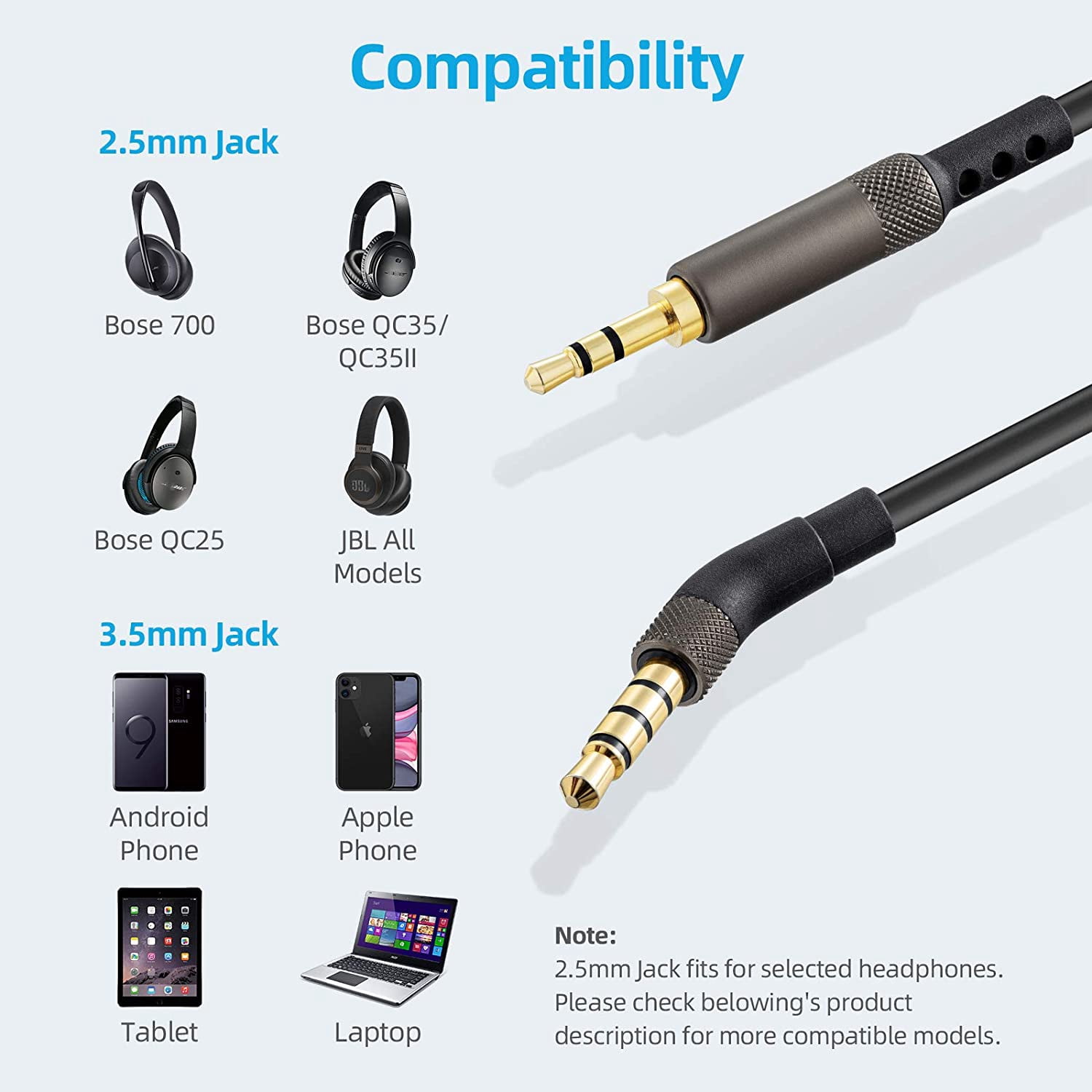 QC35 QC25 Headphone Replacement Aux Cable with Microphone \u0026 Remote Control  Compatible for Bose 700 QC35II
