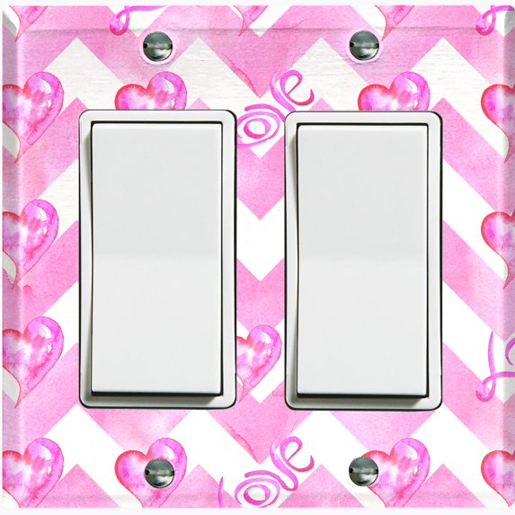 Metal Light Switch Plate Cover Pink Chevron Love Hearts LOV011