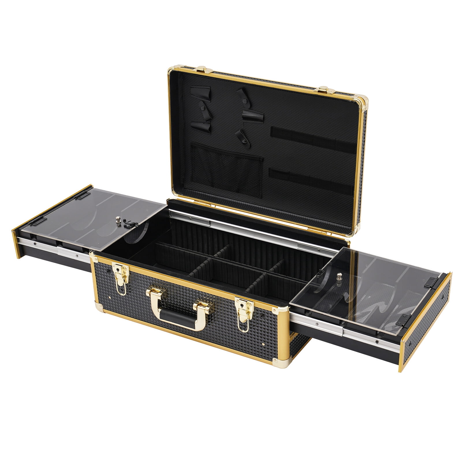 Miumaeov arber Carrying Case Organizer with Locks & Keys Barber Tool Box Barber Stylist Suitcase Gold