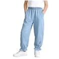 thumbnail image 5 of Crunowin Girls Denim Jeans Tencel Material Summer Lightweight Bunny Embroidery Wide Leg Flared Denim Light Blue Size 15-16 Years, 5 of 8