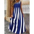 thumbnail image 5 of Plus Size Womens Blue And White Geometric Stripe Sleeveless Maxi Dress With Side Pockets, 5 of 6