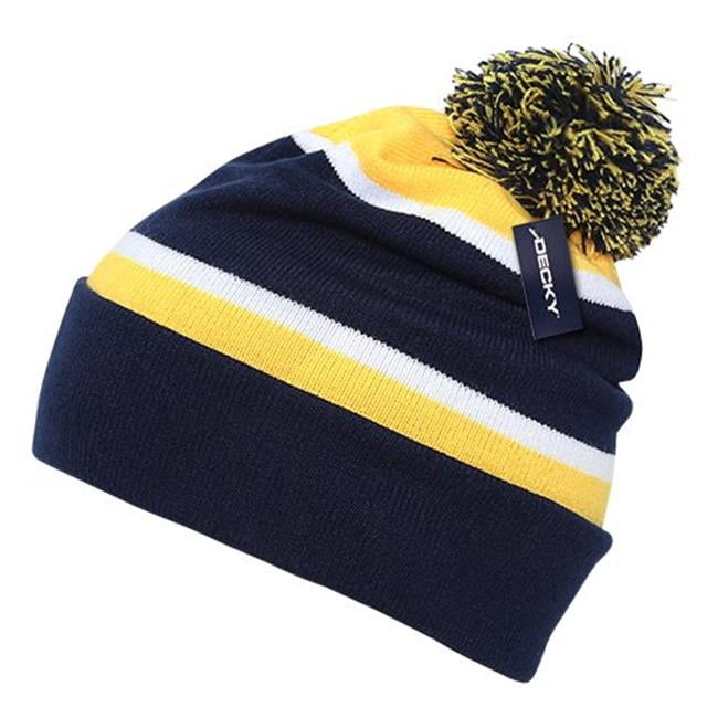 Pom Pom Beanies - Navy with Gold 