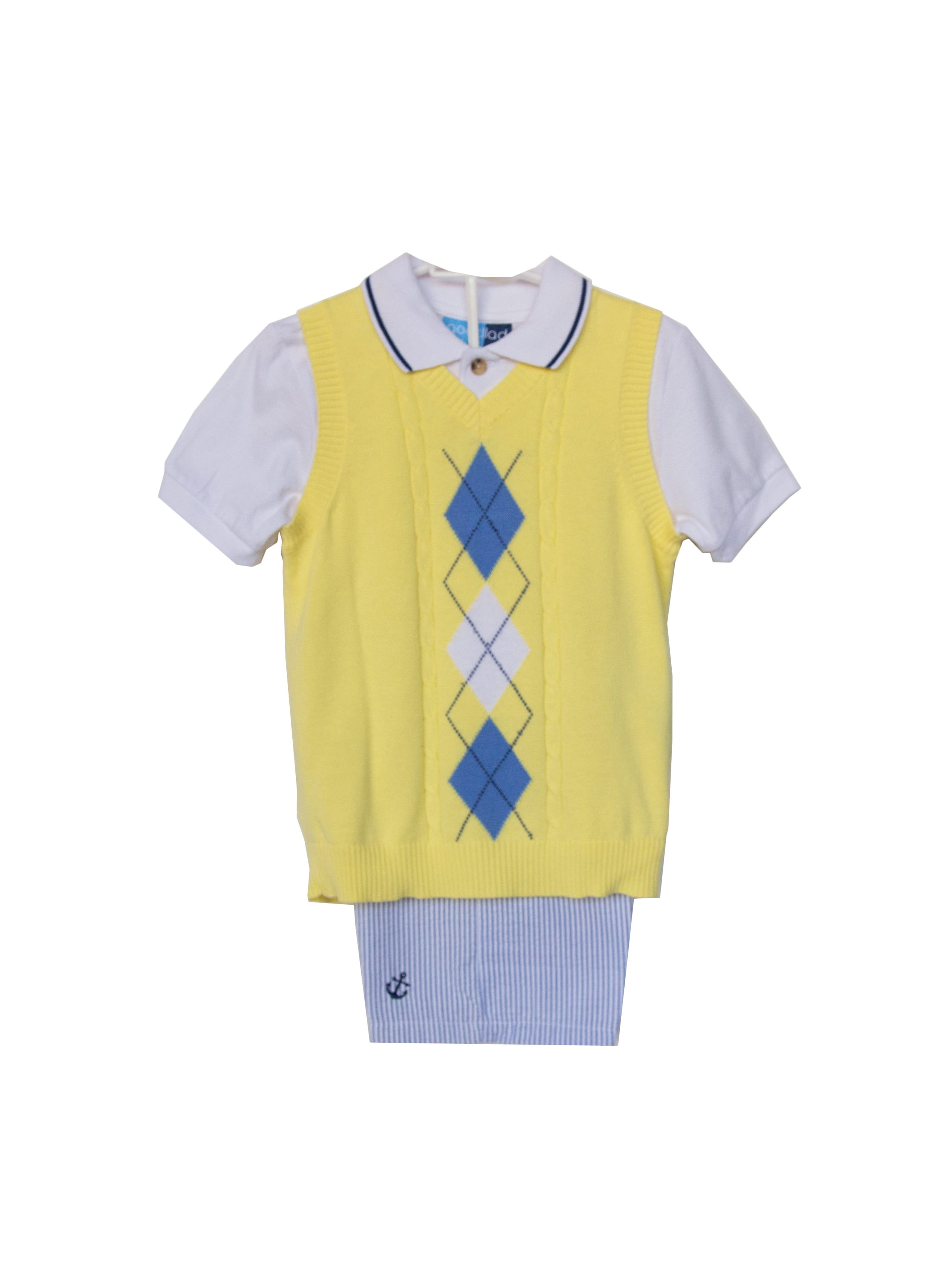 Good Lad Newborninfant Yellow Argyle Sweater , Nautical Embroidered Short Good Lad Newborninfant Yellow Argyle Sweater , Nautical Embroidered Short