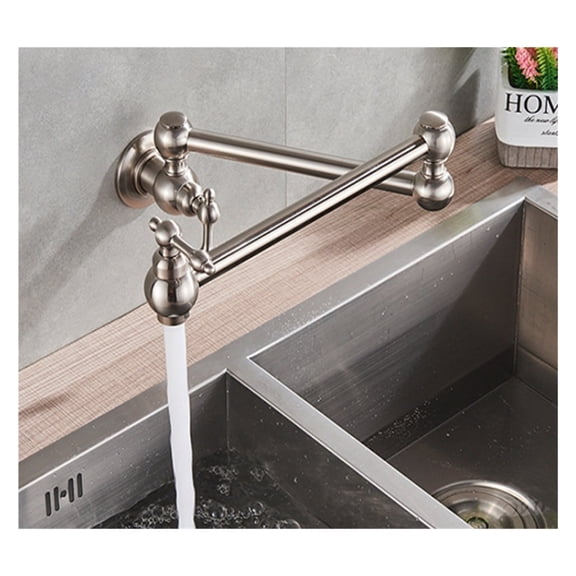 Brass Folding Kitchen Faucet Single Cooling Double Opening Wall Type Kitchen Tap Telescopic Rotating Washing Basin Sink Faucet ,Easy to Install