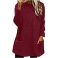 thumbnail image 3 of Fall Saving! HVOBTTY Women's Long Sleeved Pullover T Shirts, Fall Tops for Women, Women's Solid Color Crew Neck Drop Shoulder Pocketed Thermal Top Wine, XXL, 3 of 5