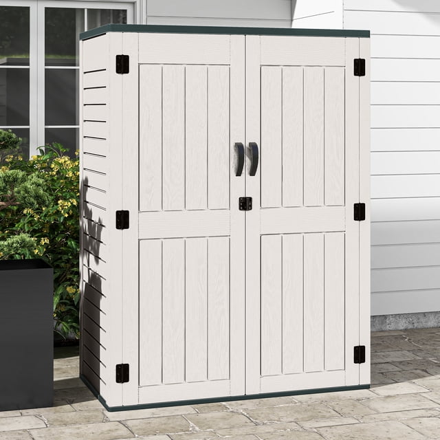 DEXTRUS 5,6 x 2,3 Pi, 52 Pi3, Résine Extérieur Shed avec Tablettes et Porte Verrouillable, Rangement de Jardin et Mobilier de Patio Résistants aux Intempéries, Gris Pâle