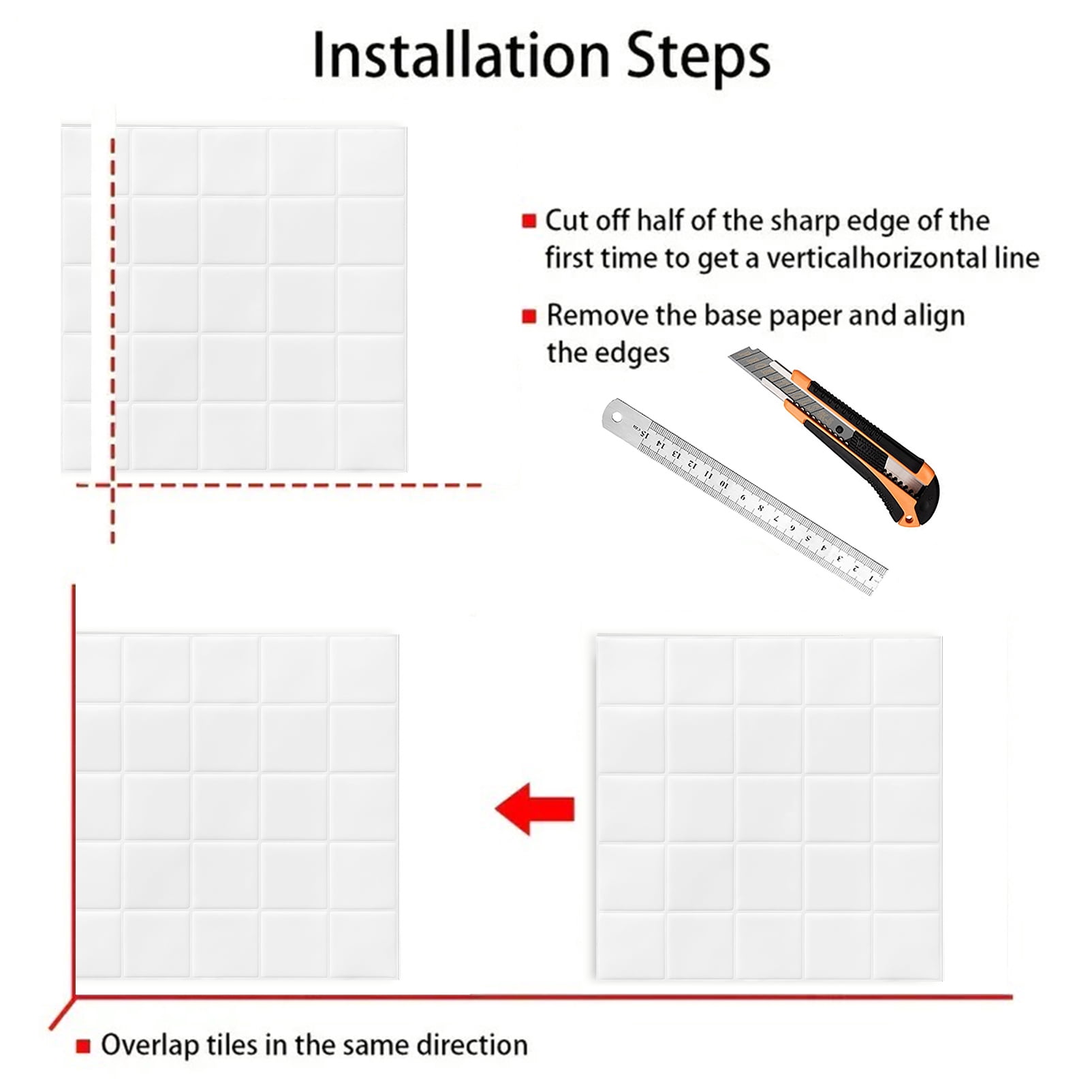 DEWOO Thick Square Kitchen Peel and Stick Backsplash Mosaic Tiles Square Self Adhesive Wall Tile Checkerboard Checkered Stickers,White (10-Sheet,12"x12")