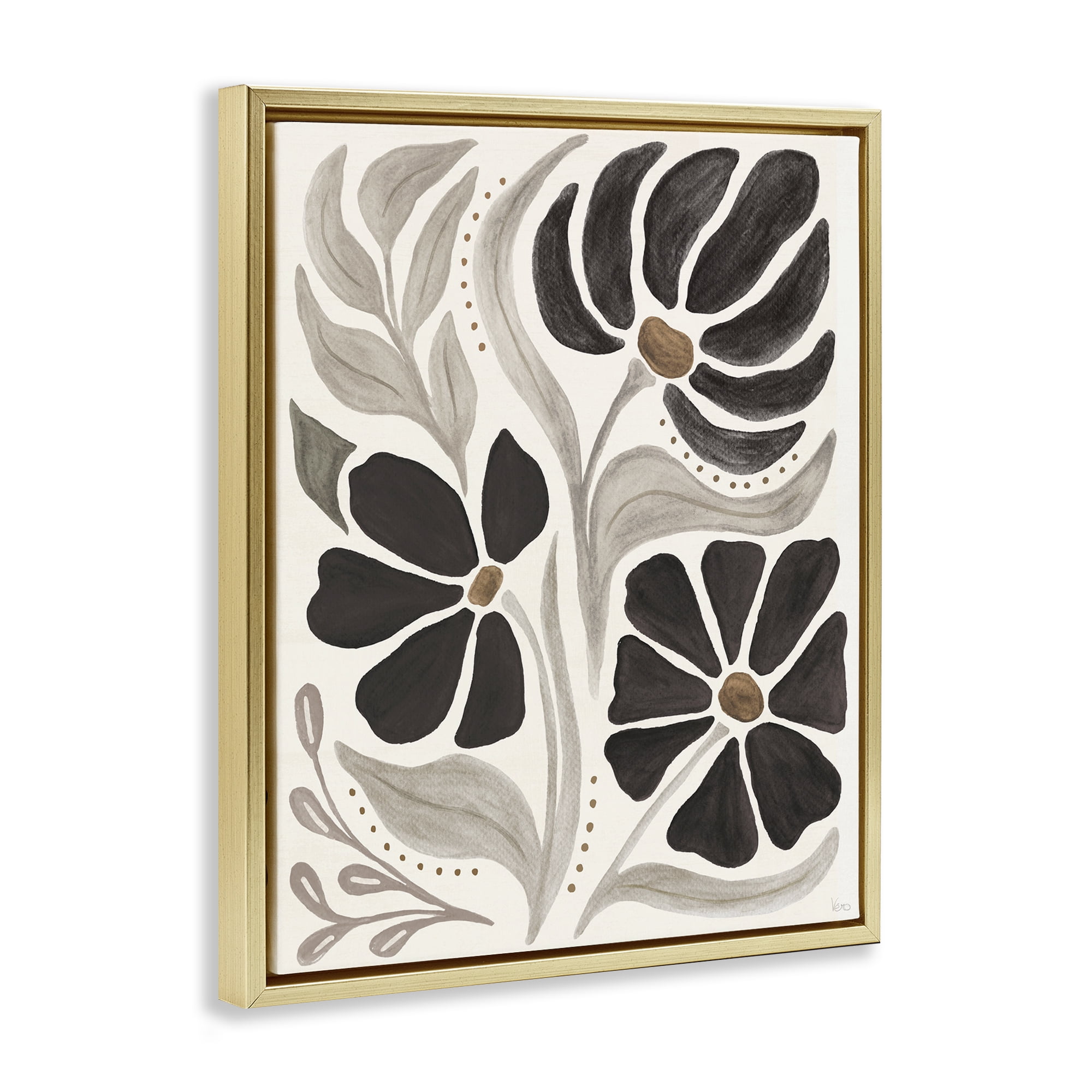 Stupell Industries Boho Curved Petals Botanical & Floral Painting Gold Floater Framed Art Print Wall Art, 25 x 31