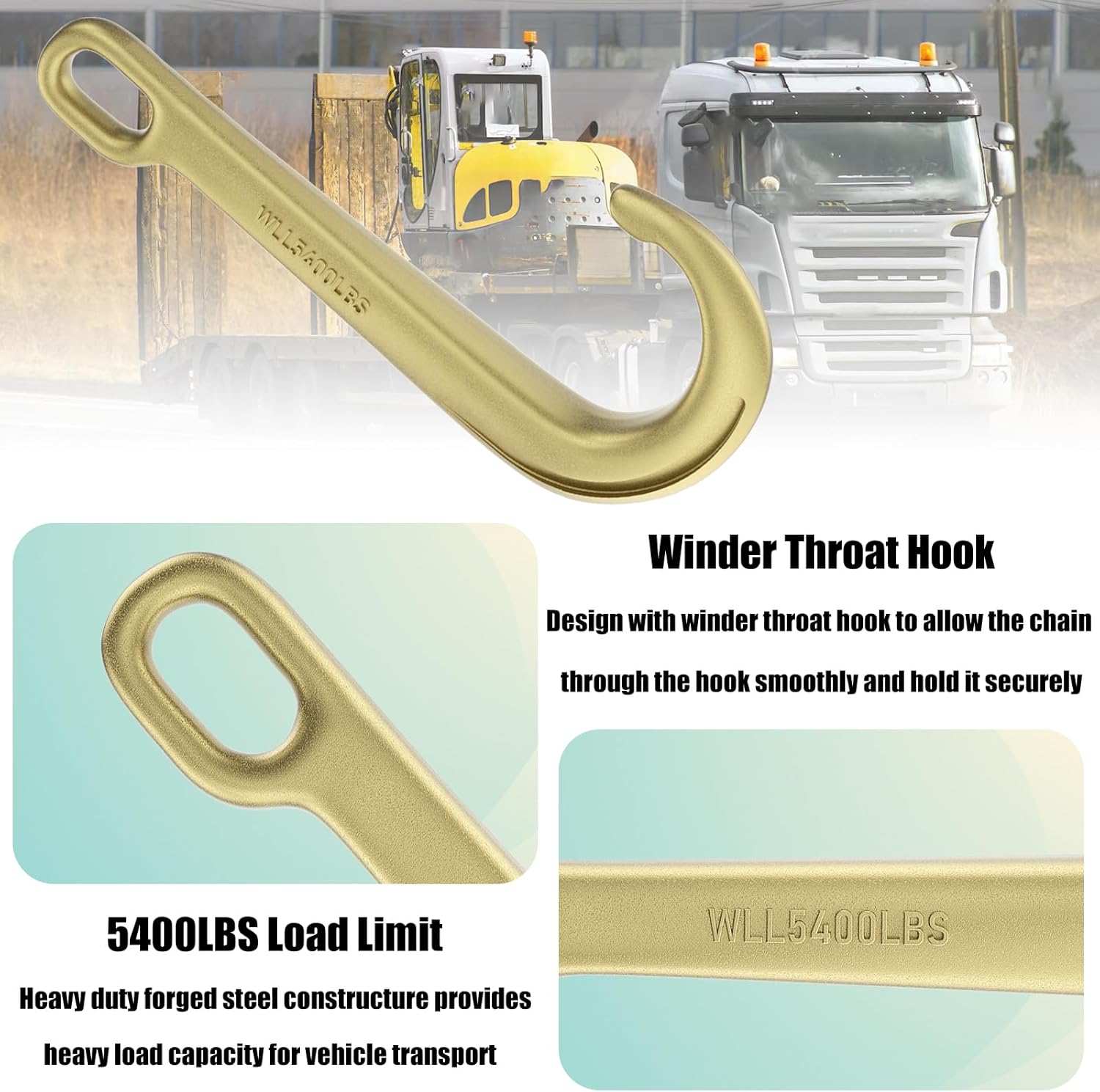 2PCS 15" Heavy Duty J Hooks for Towing, Yellow Zinc Plated Tow J Hook Grade 70 Clevis J Hook for Transport Chain, 5400LBS Capacity Heavy Load