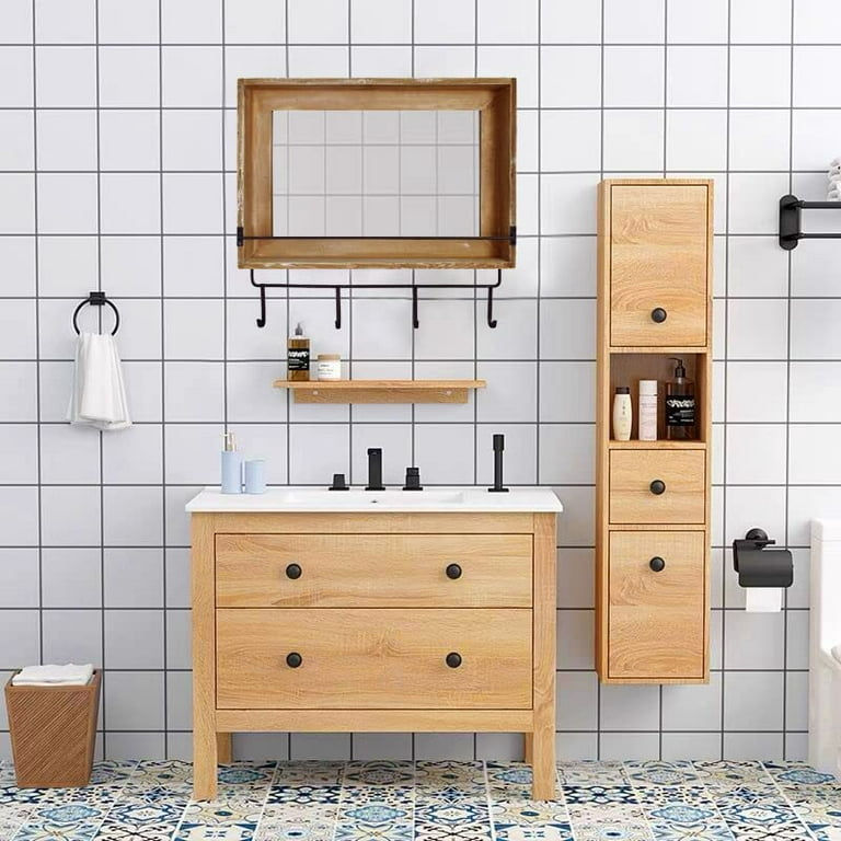 White Wood Framed Wall-Mounted Bathroom Home Mirror Shelf, Hanging