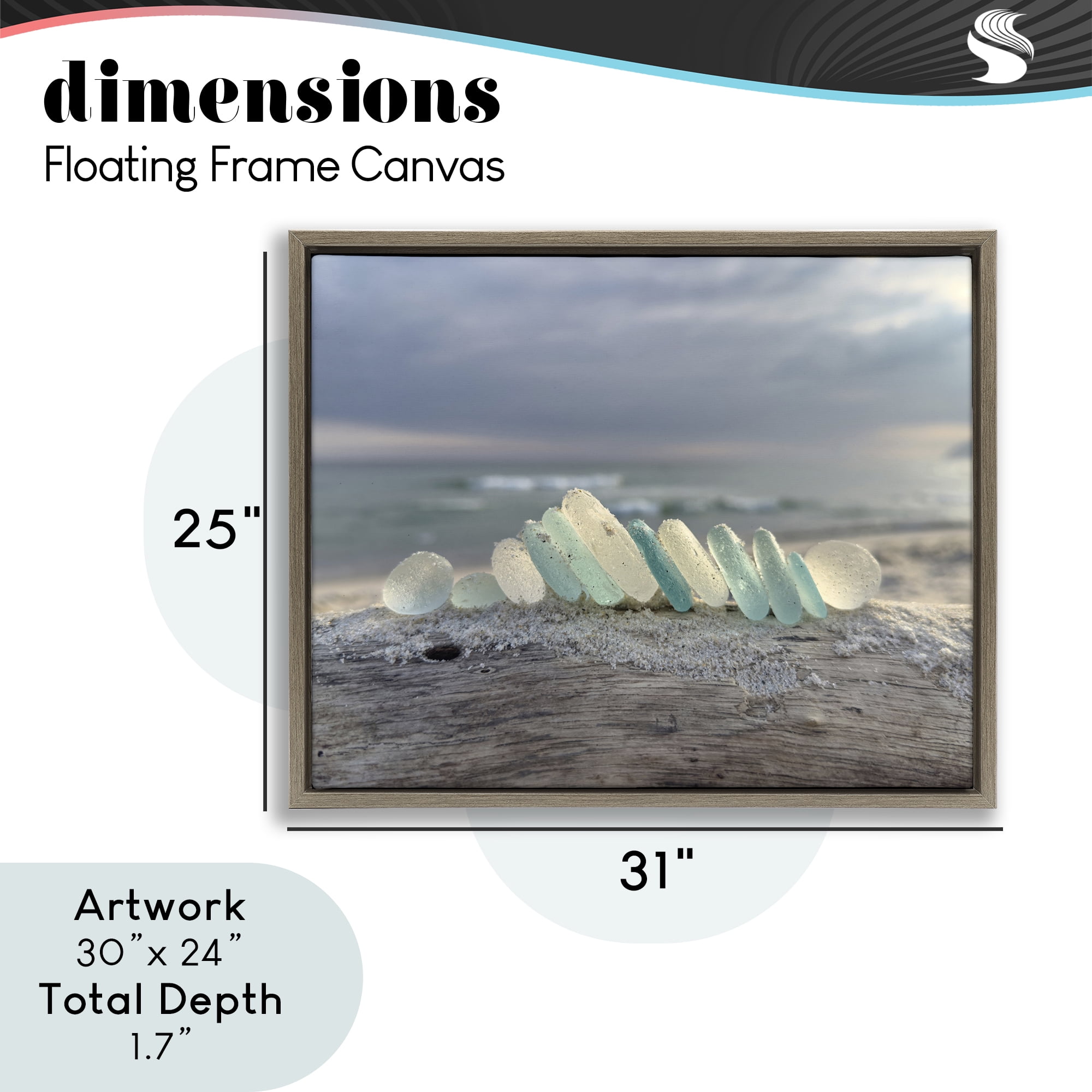 Stupell Industries Sea Glass On Driftwood Brown Framed Floater Canvas Wall Art, design by LMarie Allen