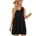 thumbnail image 2 of FUTATA Women Summer Swing Dress Sleeveless Sundress Tunic Shift Dresses Casual T-Shirt Tank Dresses V Neck Beach Cover Up Pleated Dress,5 Colors, 2 of 7
