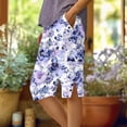 thumbnail image 2 of TEAJOPSUU Bermuda Shorts for Women Knee Length Side Slit Comfy Linen Shorts Casual Summer Boho Print Beach Short with Pockets D-Purple, 2 of 5