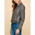 thumbnail image 3 of Made by Johnny Women's Asymmetrical Faux Lether Belted Moto Jacket S GREY, 3 of 5