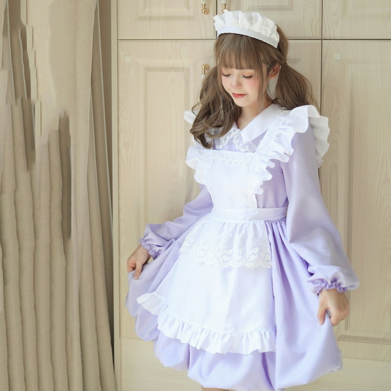 Generic Women's Cute Maid Lolita Dress Short Puff Sleeve Ruffle