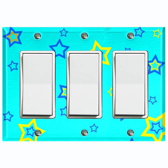 Metal Light Switch Plate Cover Blue Yellow Star Party Teal STR001