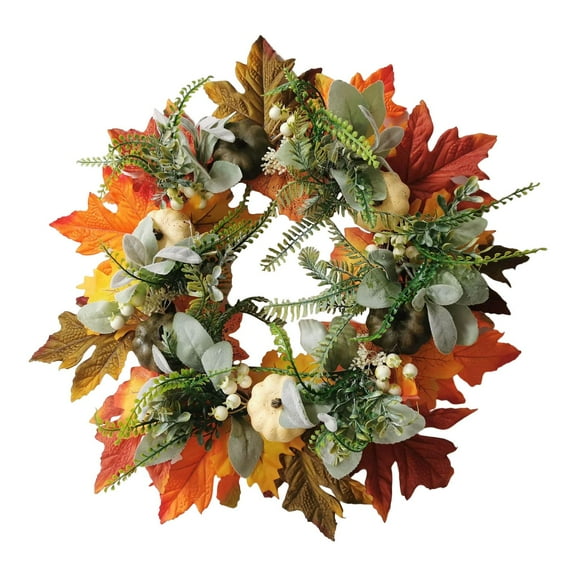 Fall Harvest Door Wreath with Pumpkins Maple Leaves Wall Autumn Wreath Decor 40cm