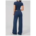 thumbnail image 3 of PISONIC Women Two Piece Workout Sets Short Sleeve T-Shirt Matching Butt-lifting Flare Leggings Gym Yoga Outfits, 3 of 6