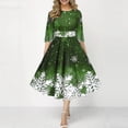 thumbnail image 2 of Stylish and Comfortable Women's Casual Dress Retro Christmas Snowflake Print Long Round Neck Half Sleeve for Festive Gatherings and Everyday Wear, 2 of 7