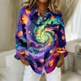 thumbnail image 2 of Delconic Womens Halloween Print Button Down Shirt Long Sleeve Casual Regular Fit Collared Blouse Floral Ghost Pattern Top Purple L, 2 of 7