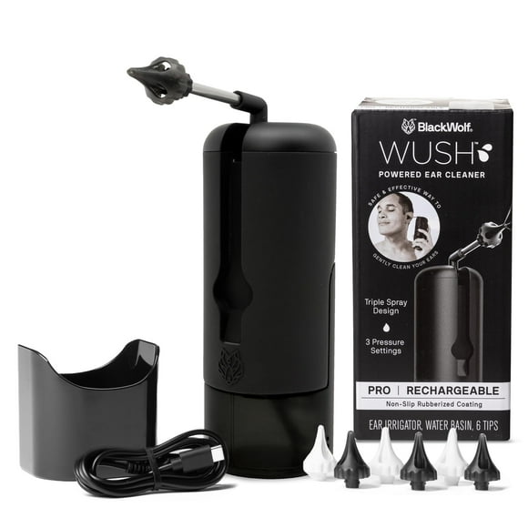 Wush Pro By Black Wolf- Deluxe Water Powered Ear Cleaner- Safe & Effective- Electric Triple Jet Stream 3 Pressure Settings For Ear Wax Buildup- Ear Wax Removal Kit- Wate