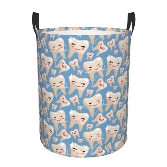 Balery Funny Cute Healthy Teeth Cesta de ropa redonda con asas, impermeable, independiente, para ropa, juguetes, dormitorio y familia-Small