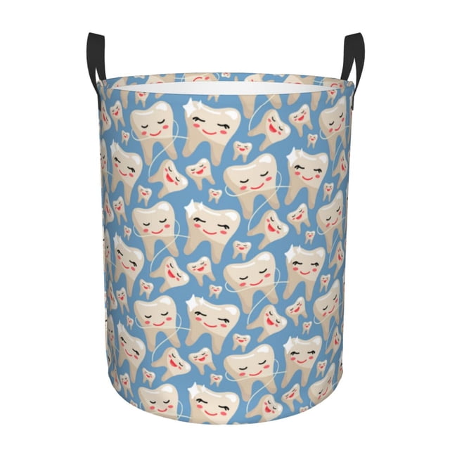 Balery Funny Cute Healthy Teeth Cesta de ropa redonda con asas, impermeable, independiente, para ropa, juguetes, dormitorio y familia-Small