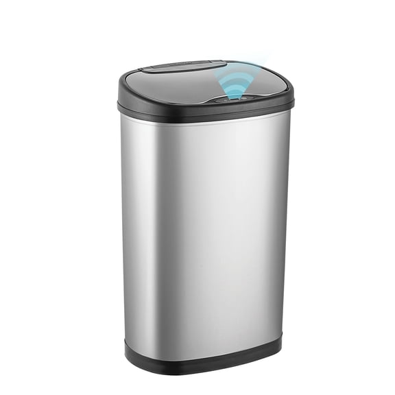 Nine Stars Automatic Kitchen Trash Can, 13.2 Gallon Stainless Steel, Motion Sensor Hands free Soft Close Lid Garbage Bin, Silver
