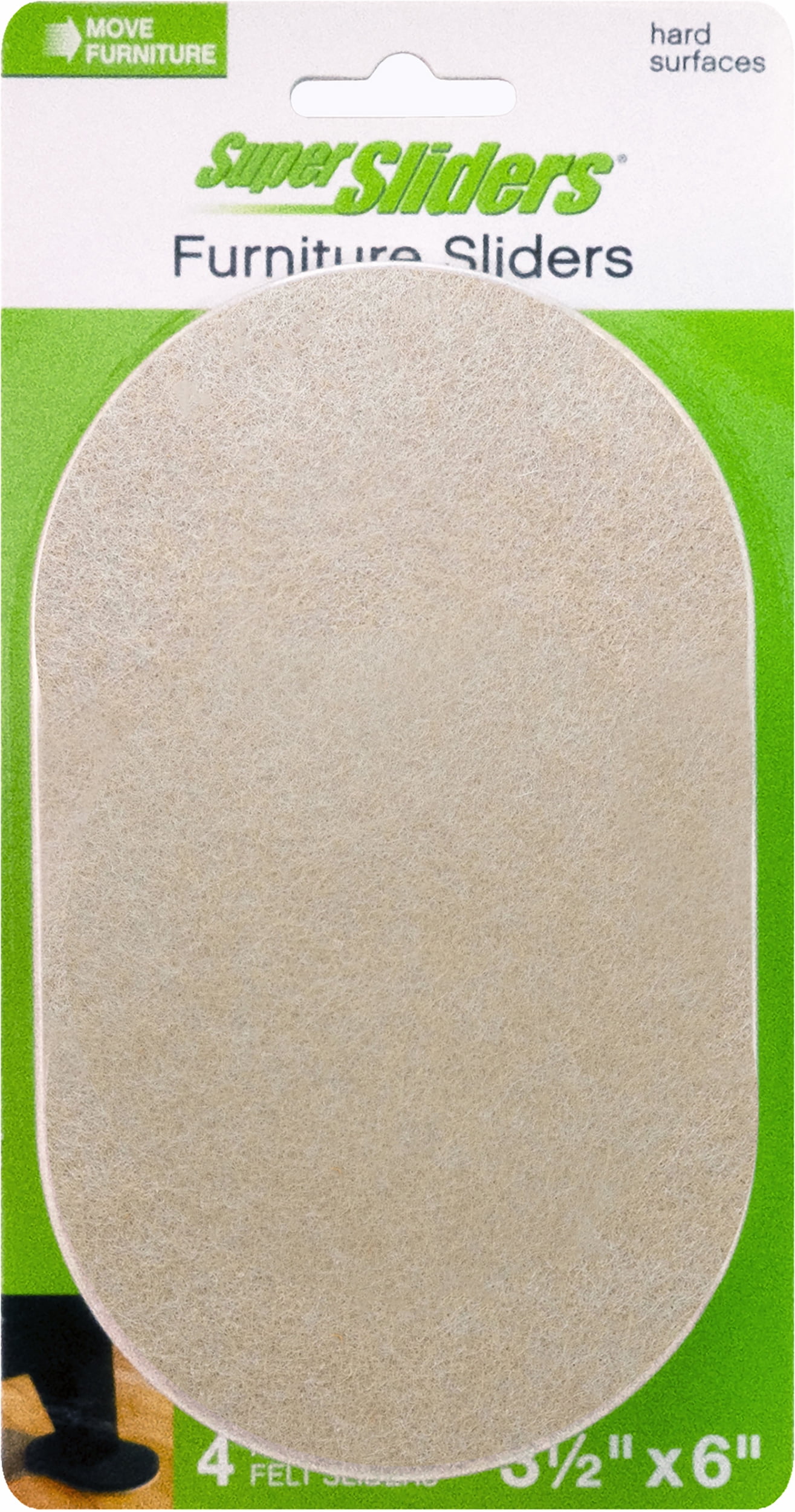 Super Sliders 3-1/2" x 6" Oval Furniture Sliders – 4 Pack, Smooth Gliding Pads for Hardwood Floors (Beige)
