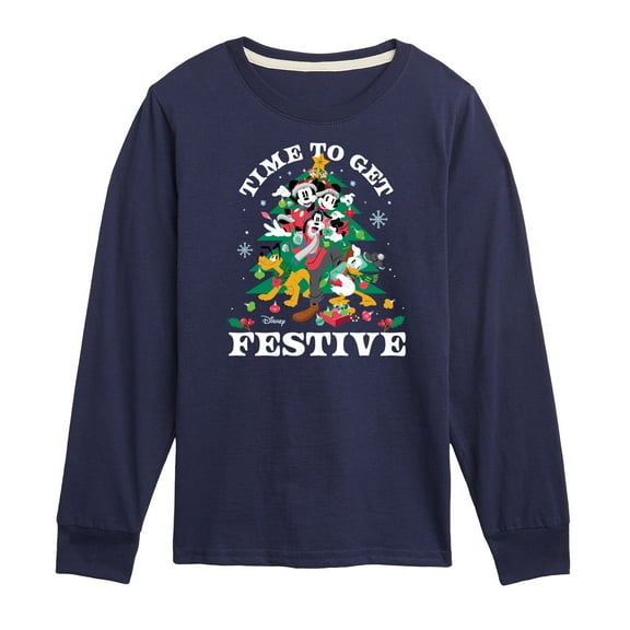 Disney - Mickey and Friends Time To Get Festive Christmas - Toddler & Youth Long Sleeve Graphic T-Shirt