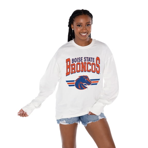 Women's Gameday Couture White Boise State Broncos Oversized Swift Strike Long Sleeve T-Shirt
