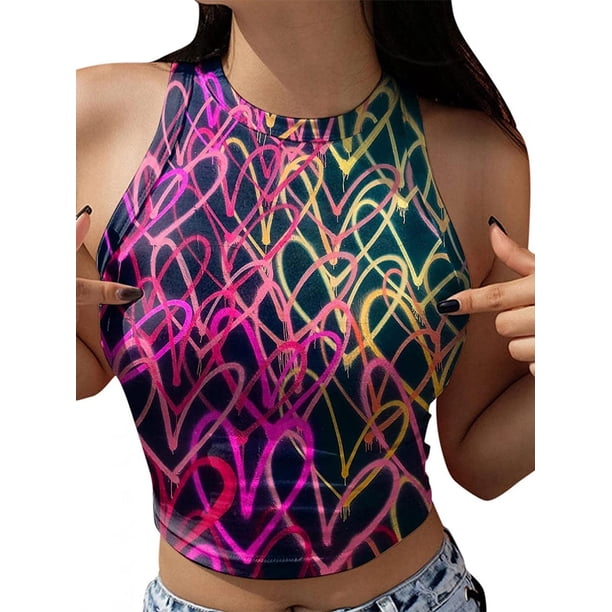 Txlixc Camisole sin mangas para mujeres recorta chalecos con estampado de patrón estético de moda y recorta chalecos de camuflaje de verano Txlixc moda
